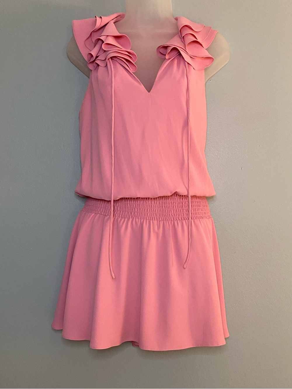Amanda Uprichard Pink Ruffle Shoulder Mini Dress
